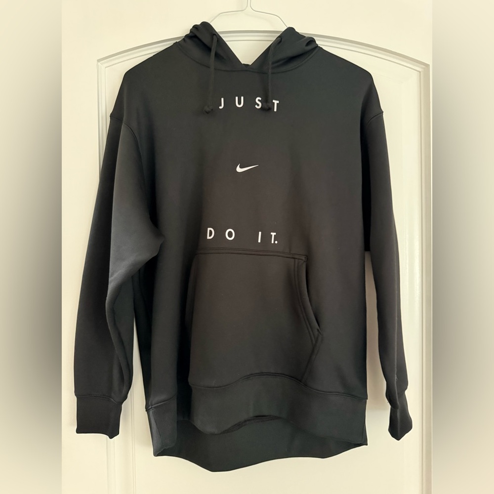 Nike woman’s Black Crewneck Hoodie with White 'Just Do It.'